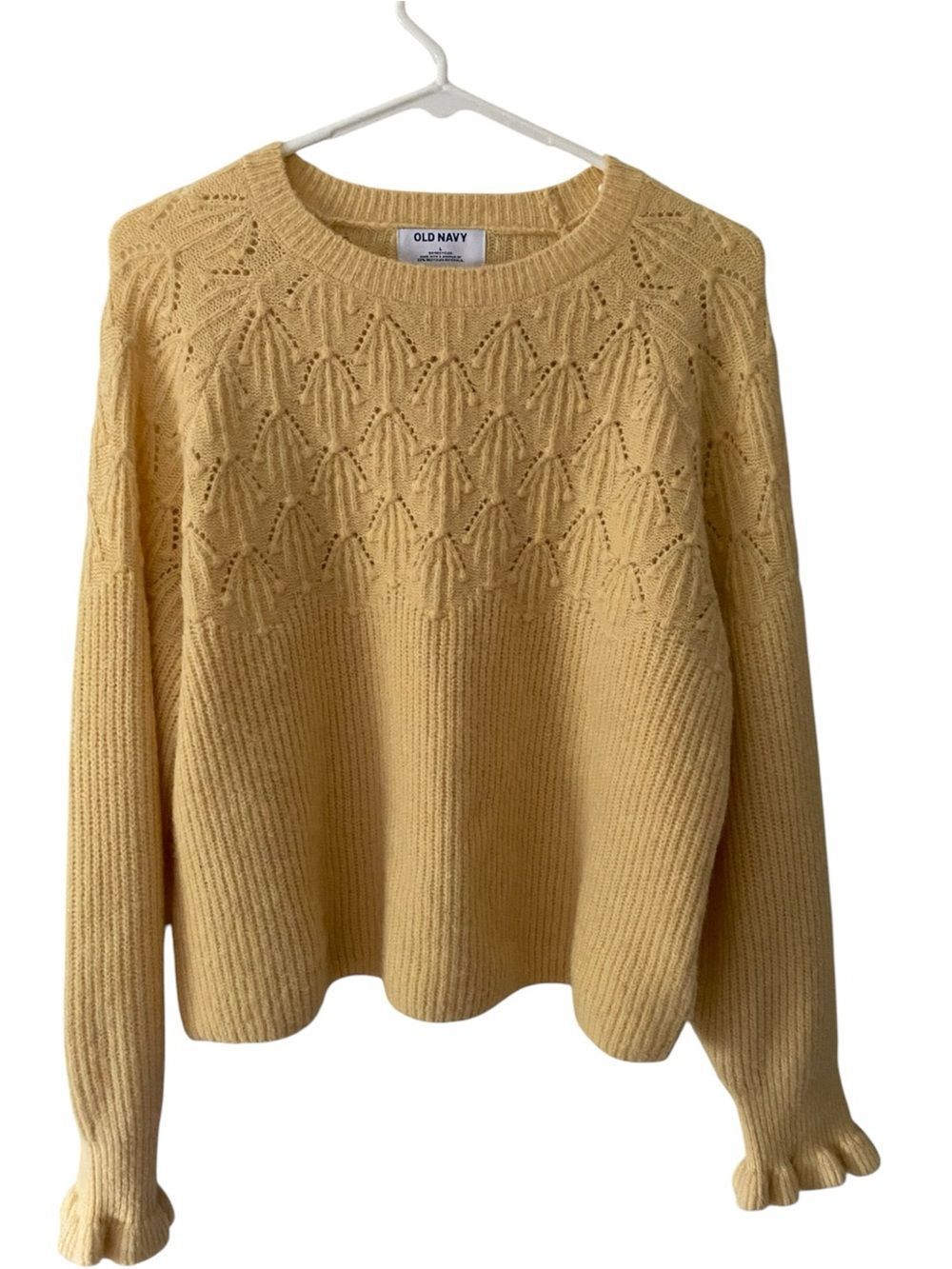 Old Navy Open‑Knit Textured Sweater – Light Yellow, Women’s Large, NWOT